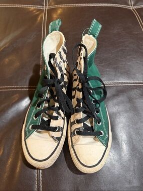 Converse Zebra-Print High Tops in Black and Green
